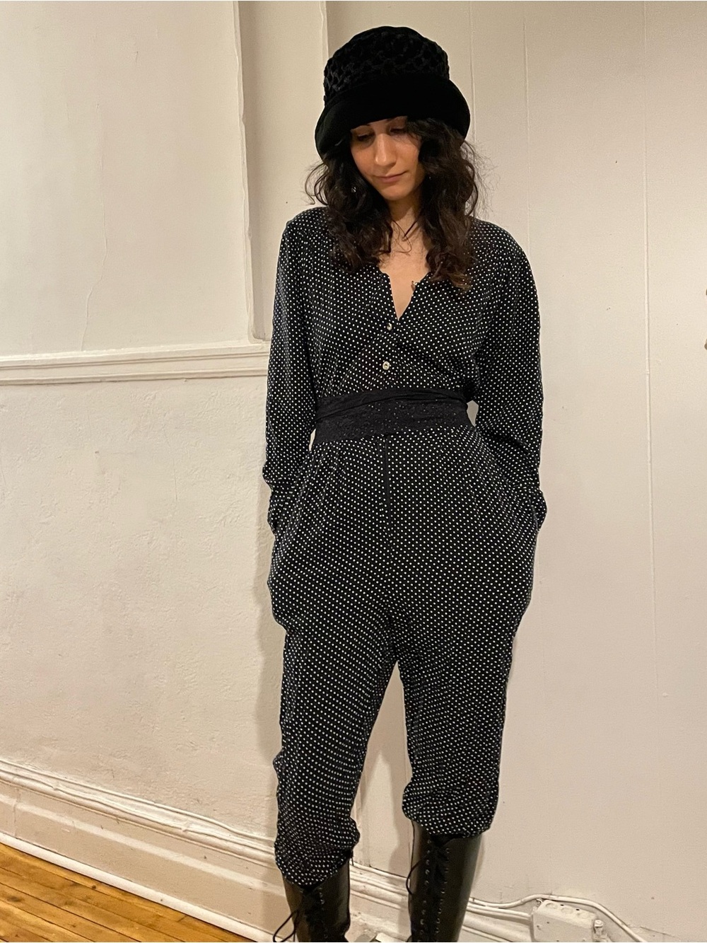 Black Polka Dot Jumpsuit Vintage Nancy G